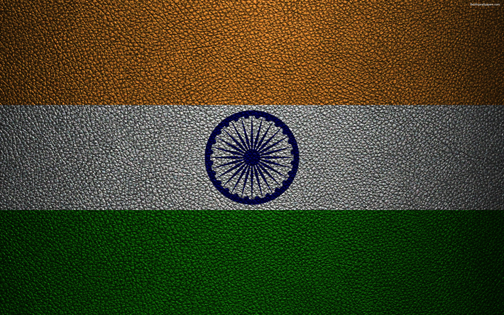 Flag of India, 4k, leather texture, Indian flag, Asia, world flags, India