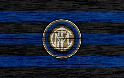 Inter De Mil&#227;o, 4k, Serie A, logo, It&#225;lia, textura de madeira, Internacional, O FC Inter Mil&#227;o, futebol, Inter de Mil&#227;o FC