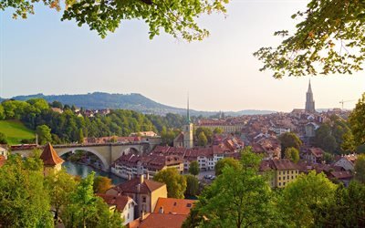Bern, Aare river, capital, old city, stone bridge, XII century, travel, Switzerland