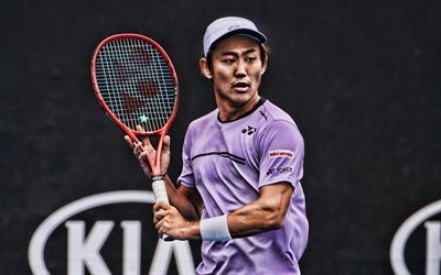 Yoshihito Nishioka, 4k, japon&#233;s jugadores de tenis, ATP, el partido, atleta, Nishioka, pista de tenis, HDR, los jugadores de tenis