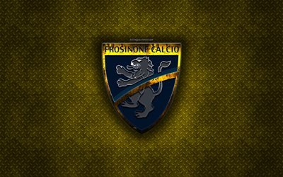 Frosinone Calcio, Italiensk fotboll club, gul metall textur, metall-logotyp, emblem, Frosinone, Italien, Serie A, kreativ konst, fotboll