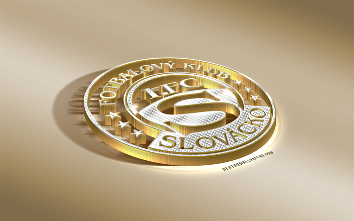 FC Slovacko, tchèque, Club de Football, Doré Argenté logo, Uherske Hradiste, République tchèque, Premier League, 3d emblème doré, Fortuna Liga, créatif, art 3d, football
