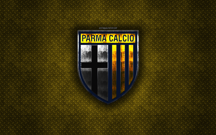 Parma Jalkapallo 1913, Italian football club, keltainen metalli tekstuuri, metalli-logo, tunnus, Parma, Italia, Serie, creative art, jalkapallo