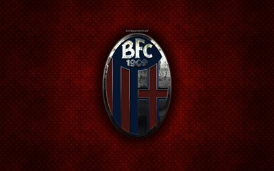 Bologna FC, club de f&#250;tbol italiano, de metal rojo de textura de metal, logotipo, emblema, Bolonia, Italia, Serie a, creativo, arte, f&#250;tbol