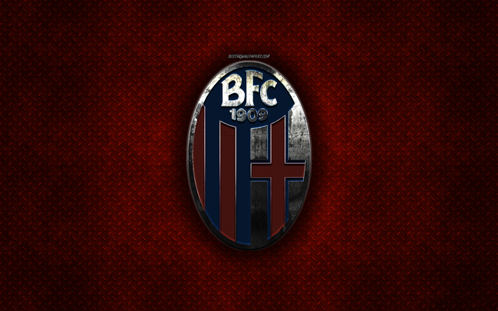 Le Bologna FC, italien, club de football, rouge m&#233;tal, texture, en m&#233;tal, logo, embl&#232;me, Bologne, Italie, Serie A, art cr&#233;atif, football
