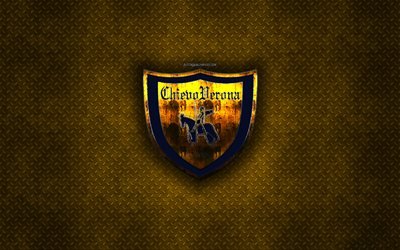 L&#39;AC Chievo Verona, squadra di calcio, giallo, struttura del metallo, logo in metallo, emblema, Verona, Italia, Serie A, creativo, arte, calcio
