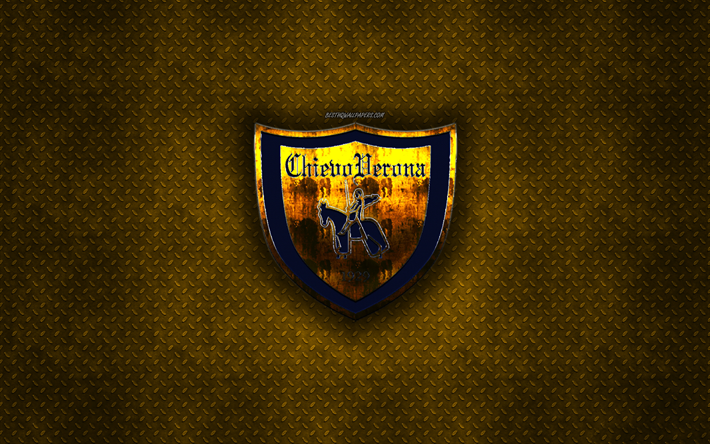 AC Chievo Verona, italien, club de football, le m&#233;tal jaune texture, en m&#233;tal, logo, embl&#232;me, V&#233;rone, Italie, Serie A, art cr&#233;atif, football