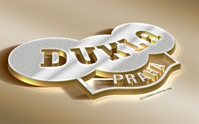 FK Dukla Praha, Czech Football Club, Golden Silver logo, Prague, Czech Republic, Czech First League, 3d golden emblem, creative 3d art, football