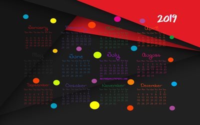 Calendar 2019, material design, 2019 Yearly Calendar, creative, abstract art, Year 2019 Calendar, artwork, 2019 calendars, lines, 2019 calendar