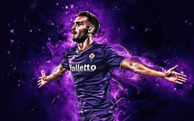 German Pezzella, Argentinean footballers, Fiorentina FC, goal, soccer, Serie A, German Alejo Pezzella, football, neon lights, Italy, abstract art