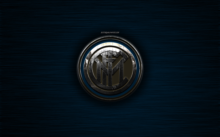 FC Internationella, Italiensk fotboll club, bl&#229; metall textur, Inter Milan FC, metall-logotyp, Nerazzurri, emblem, Milano, Italien, Serie A, kreativ konst, fotboll