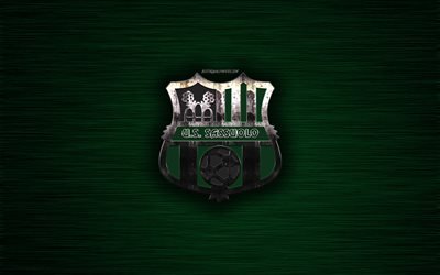 OSS Sassuolo, Italiensk fotboll club, gr&#246;n metall textur, metall-logotyp, emblem, Modena, Italien, Serie A, kreativ konst, fotboll