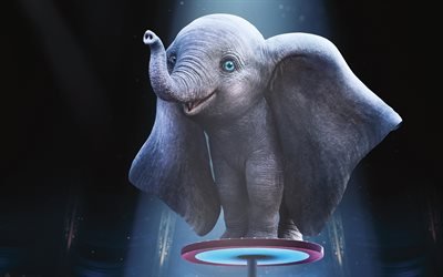 4k, Dumbo, poster, 3D-animation, 2019 movie, cartoon elephant, 2019 Dumbo Movie
