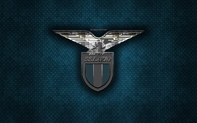 SS Lazio, Italian football club, sininen metalli tekstuuri, metalli-logo, tunnus, Rooma, Italia, Serie, creative art, jalkapallo, Lazio