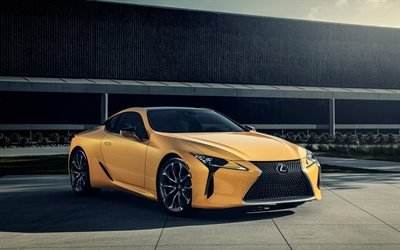 Lexus LC500, 2019, yellow sports coupe, exterior, new yellow LC, japanese sports cars, Lexus