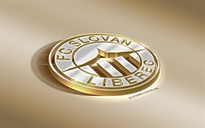 FC Slovan Liberec, Czech Football Club, Golden Silver logo, Liberec, Czech Republic, Czech First League, 3d golden emblem, creative 3d art, football