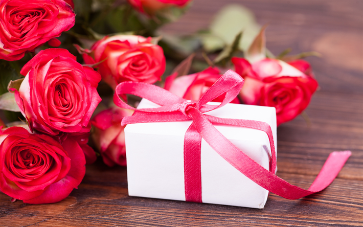 Il Giorno di san valentino, il regalo, il 14 febbraio, rose rosse, regalo romantico