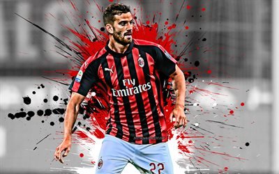 Mateo Musacchio, 4k, Argentinian football player, AC Milan, defender, red-black paint splashes, creative art, Serie A, Italy, football, grunge, Musacchio