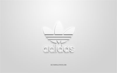 Adidas logo, valkoinen tausta, Adidas 3d logo, 3D art, Adidas, tuotemerkkien logo, sininen 3d Adidas logo