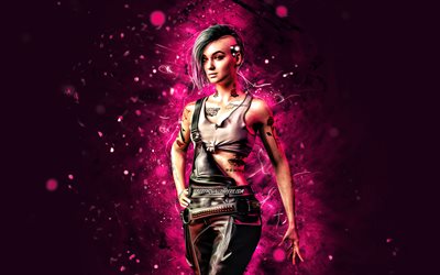 Judy Alvarez, 4k, luci al neon viola, Cyberpunk 2077, RPG, fan art, personaggi Cyberpunk 2077, Judy Alvarez Cyberpunk