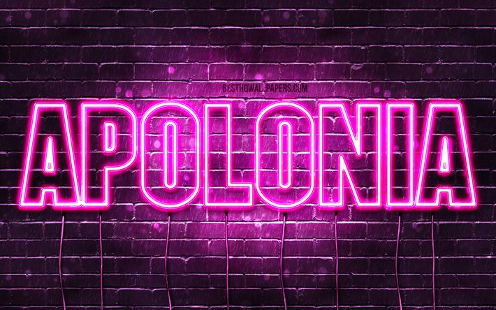 アポロニア, 4k, 名前の壁紙, 女性の名前, 謝罪の名前, 紫色のネオン, ハッピーバースデーアポロニア, 人気のあるポーランドの女性の名前, アポロニアの名前の絵