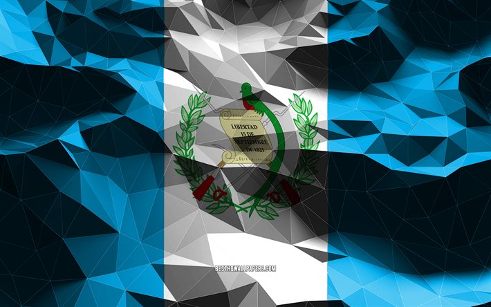 4k, Guatemalas flagga, l&#229;g poly konst, nordamerikanska l&#228;nder, nationella symboler, 3D-flaggor, Guatemala flagga, Guatemala, Nordamerika, Guatemala 3D-flagga