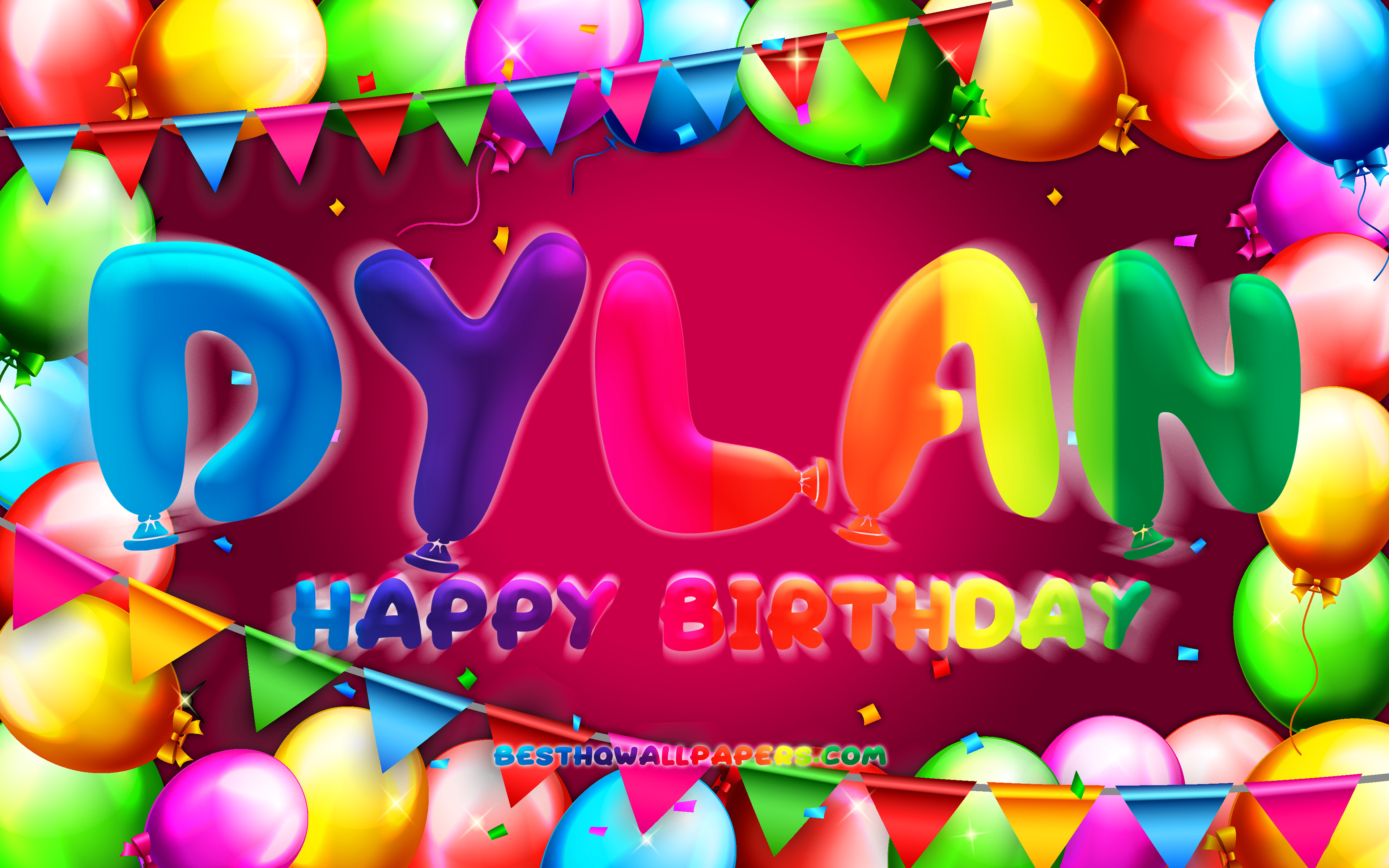 Download Wallpapers Happy Birthday Dylan 4k Colorful Balloon Frame Dylan Name Purple Background Dylan Happy Birthday Dylan Birthday Popular American Female Names Birthday Concept Dylan For Desktop With Resolution 3840x2400 High Quality
