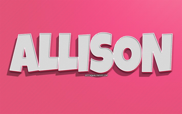 allison, rosa linien hintergrund, tapeten mit namen, allison name, weibliche namen, allison gru&#223;karte, strichzeichnungen, bild mit allison namen
