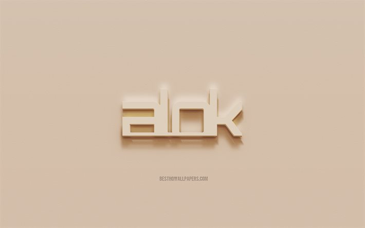 Alok-logo, ruskea kipsi-tausta, Alok-3D-logo, muusikot, Alok-tunnus, 3d-taide, Alok