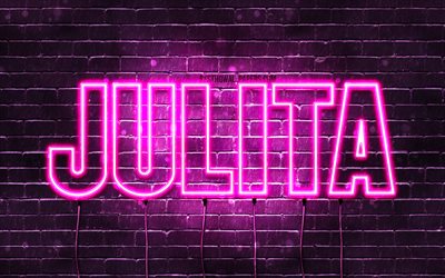 Julita, 4k, wallpapers with names, female names, Julita name, purple neon lights, Happy Birthday Julita, popular polish female names, picture with Julita name