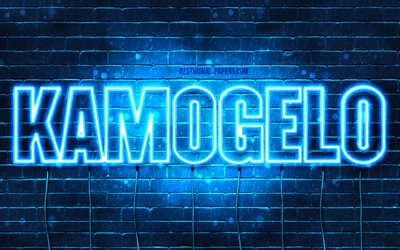 Kamogelo, 4k, fonds d&#39;&#233;cran avec des noms, nom Kamogelo, n&#233;ons bleus, joyeux anniversaire Kamogelo, noms masculins sud-africains populaires, photo avec nom Kamogelo