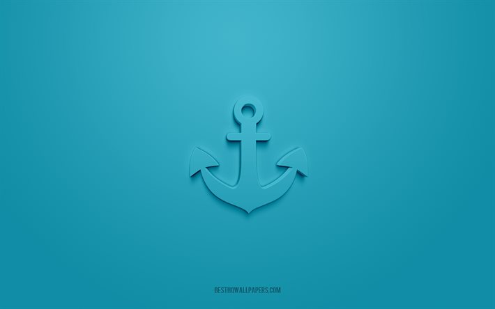Anchor 3d icon, blue background, 3d symbols, Anchor, Sea icons, 3d icons, Anchor sign, Sea 3d icons