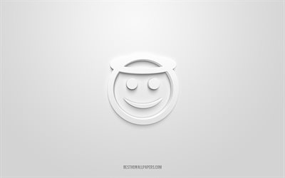 Icona di angelo 3d, sfondo bianco, simboli 3d, angelo, icone di emozioni, icone 3d, segno di angelo, icone di emozioni 3d