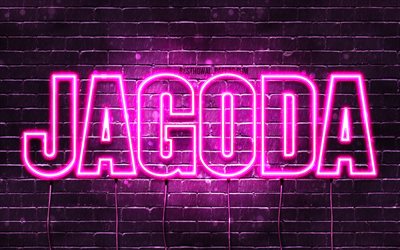 Jagoda, 4k, wallpapers with names, female names, Jagoda name, purple neon lights, Happy Birthday Jagoda, popular polish female names, picture with Jagoda name