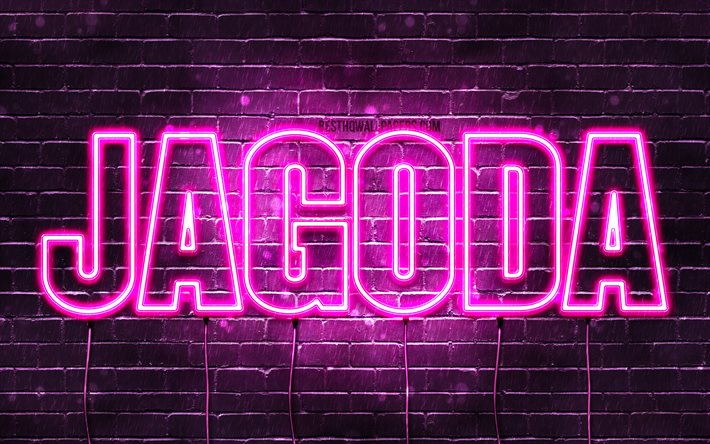Jagoda, 4k, wallpapers with names, female names, Jagoda name, purple neon lights, Happy Birthday Jagoda, popular polish female names, picture with Jagoda name