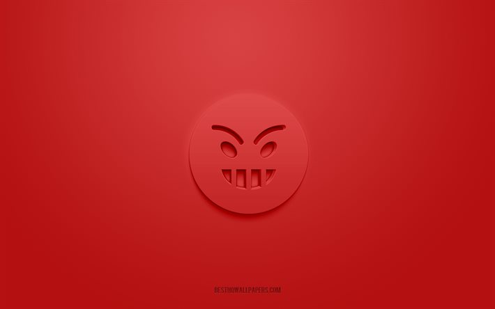 الغضب رمز 3D, خلفية حمراء, رموز ثلاثية الأبعاد, الغضب, رموز المشاعر, أيقونات ثلاثية الأبعاد, علامة الغضب, رموز المشاعر 3D