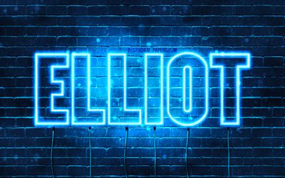 Elliot, 4k, wallpapers with names, Elliot name, blue neon lights, Happy Birthday Elliot, popular danish male names, picture with Elliot name