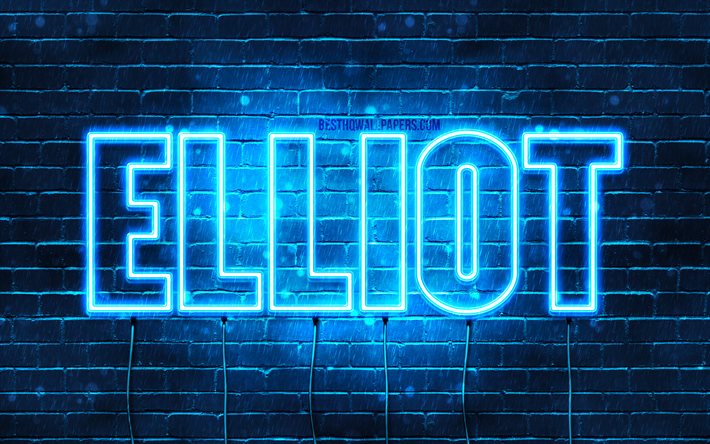 Elliot, 4k, taustakuvat nimill&#228;, Elliot-nimi, siniset neonvalot, Hyv&#228;&#228; syntym&#228;p&#228;iv&#228;&#228; Elliot, suositut tanskalaiset miesten nimet, kuva Elliot-nimell&#228;