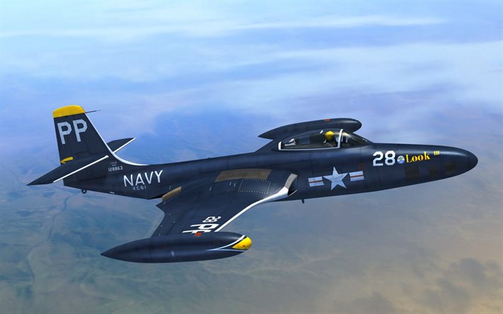 McDonnell F2H Banshee, transportbaserad jetstridsflygplan, F2H-2P, USA: s flotta, amerikanska milit&#228;rflygplan, US Navy