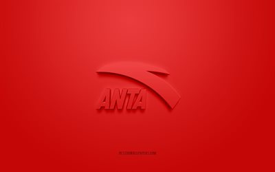 Logo Anta, fond rouge, logo 3d Anta, art 3d, Anta, logo de marques, logo Anta, logo Anta 3d rouge