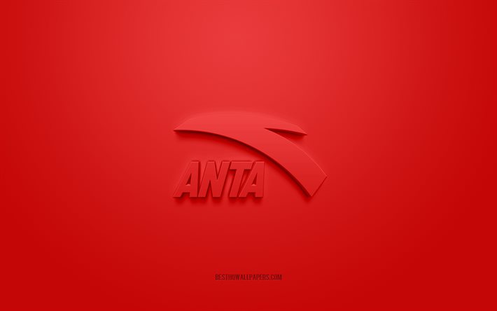 Logotipo da Anta, fundo vermelho, logotipo 3D da Anta, arte 3D, Anta, logotipo da marca, logotipo da Anta, logotipo 3d da Anta vermelho