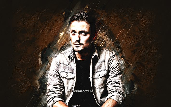 Julian Jordan, dutch dj, portrait, brown stone background, creative art, Julian Dobbenberg