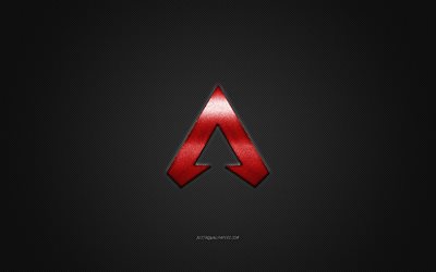 Apex Legends, gioco popolare, logo rosso Apex Legends, sfondo grigio in fibra di carbonio, logo Apex Legends, emblema Apex Legends