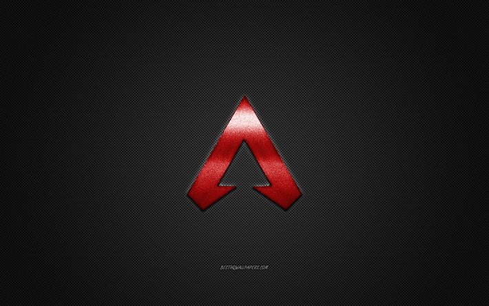 Apex Legends, suosittu peli, Apex Legends punainen logo, harmaa hiilikuitutausta, Apex Legends logo, Apex Legends tunnus