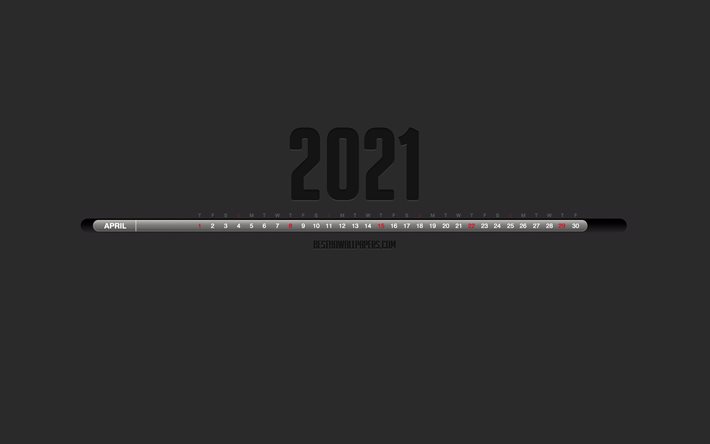 2021年4月のカレンダー, スタイリッシュな黒のカレンダー, 2021年4月25日, 灰色の背景, 月暦, 2021年4月の数字が1行に, 2021年4月カレンダー