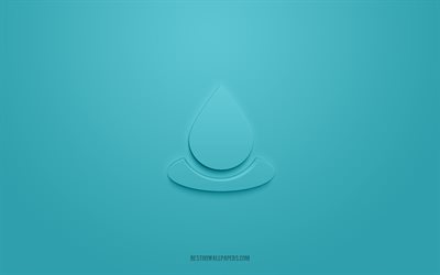 Water 3d icon, blue background, 3d symbols, Water, Resources icons, 3d icons, Water sign, Resources 3d icons