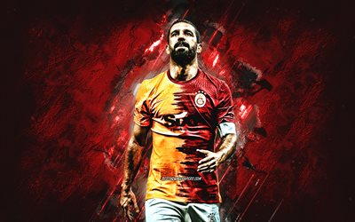 Arda Turan, Galatasaray, turkish footballer, midfielder, portrait, burgundy stone background, football