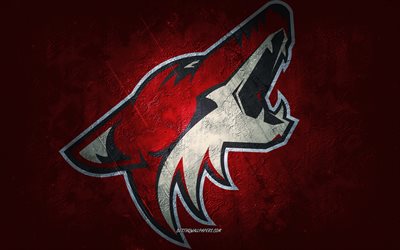 arizona coyotes, amerikanische eishockeymannschaft, burgundersteinhintergrund, arizona coyotes-logo, grunge-kunst, nhl, hockey, usa, arizona coyotes-emblem