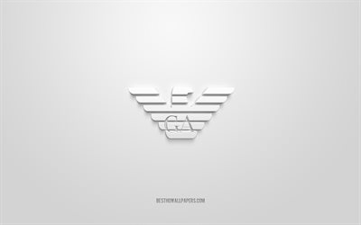 Armani-logo, valkoinen tausta, Armani 3d-logo, 3d-taide, Armani, tuotemerkkien logo, sininen 3d Armani-logo