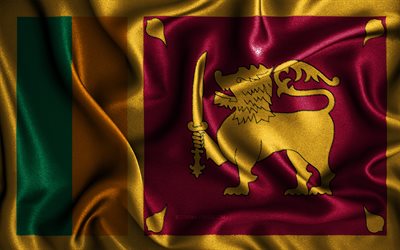 Drapeau sri-lankais, 4k, drapeaux ondul&#233;s en soie, pays asiatiques, symboles nationaux, drapeau du Sri Lanka, drapeaux en tissu, art 3D, Sri Lanka, Asie, drapeau 3D du Sri Lanka